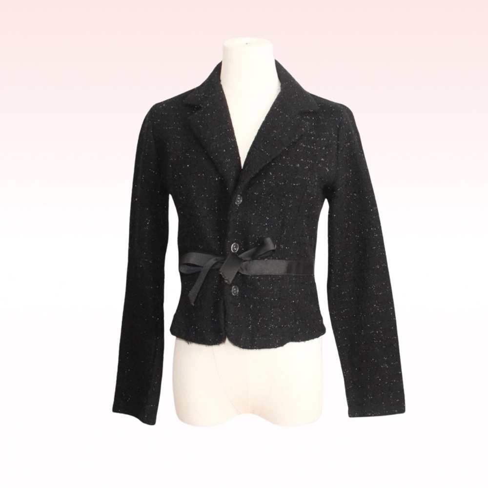Poem Black Glitter Bow Closure Blazer (Sz S)